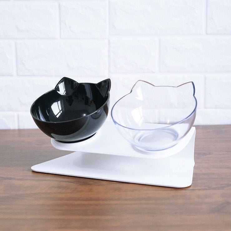 Non Slip Double Cat Bowl With Raised Stand Pet Food Cat Feeder Protect Cervical Vertebra Dog Bowl Transparent Pet Products Modern Lifestyle Shopping