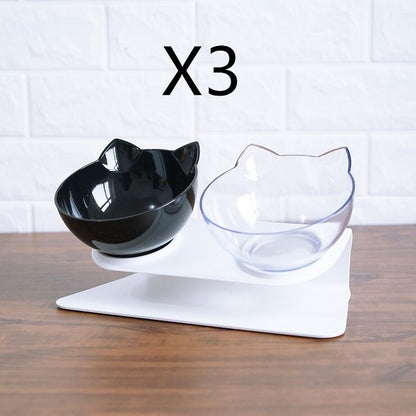 Non Slip Double Cat Bowl With Raised Stand Pet Food Cat Feeder Protect Cervical Vertebra Dog Bowl Transparent Pet Products Modern Lifestyle Shopping