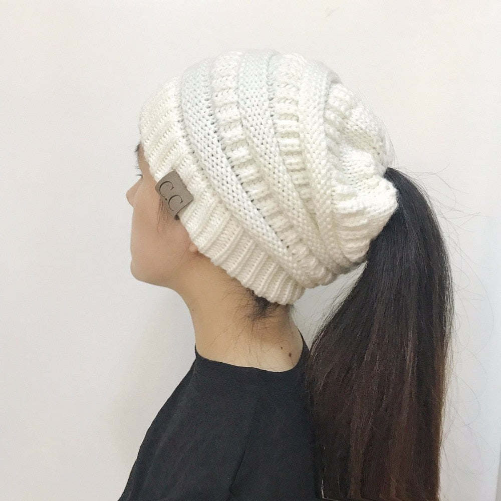 High Bun Ponytail Beanie Hat Chunky Soft Stretch Cable Knit Warm Fuzzy Lined Skull Beanie Acrylic Hats Men And Women - Modern Lifestyle Shopping